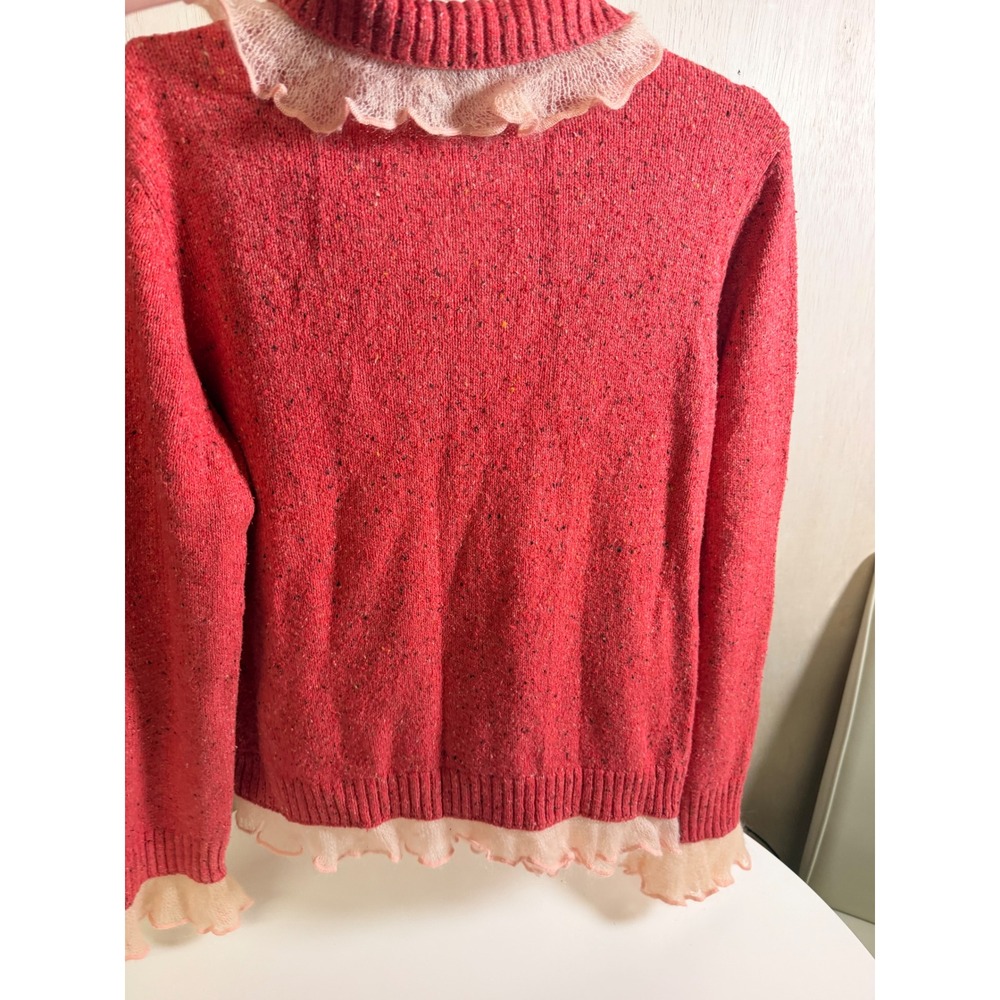 Northern Isles Cardigan Women Large Excellent Ruffle Mohair Trim Holiday 2005 - Picture 8 of 10